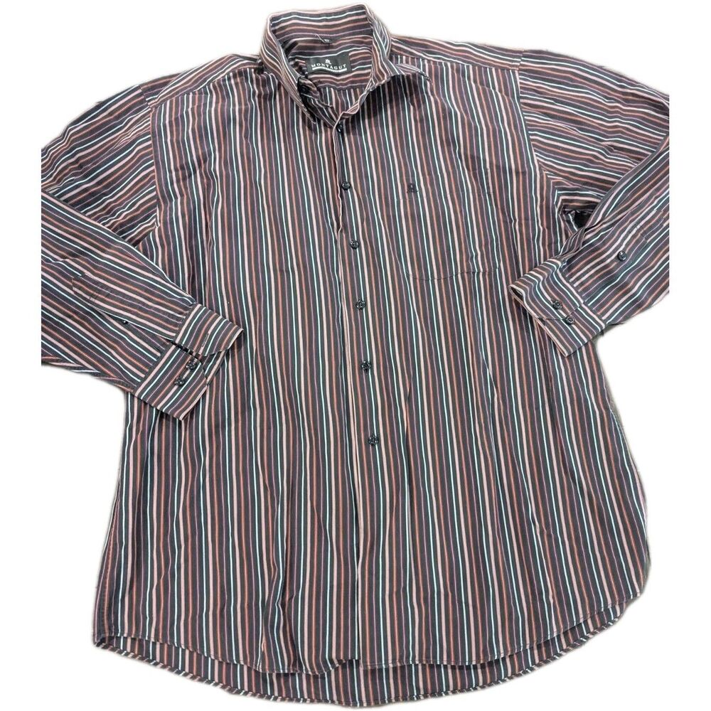 Montagut Paris Multicolor Striped Button Up Dress Shirt Mens Size 16.5 Pre Owned